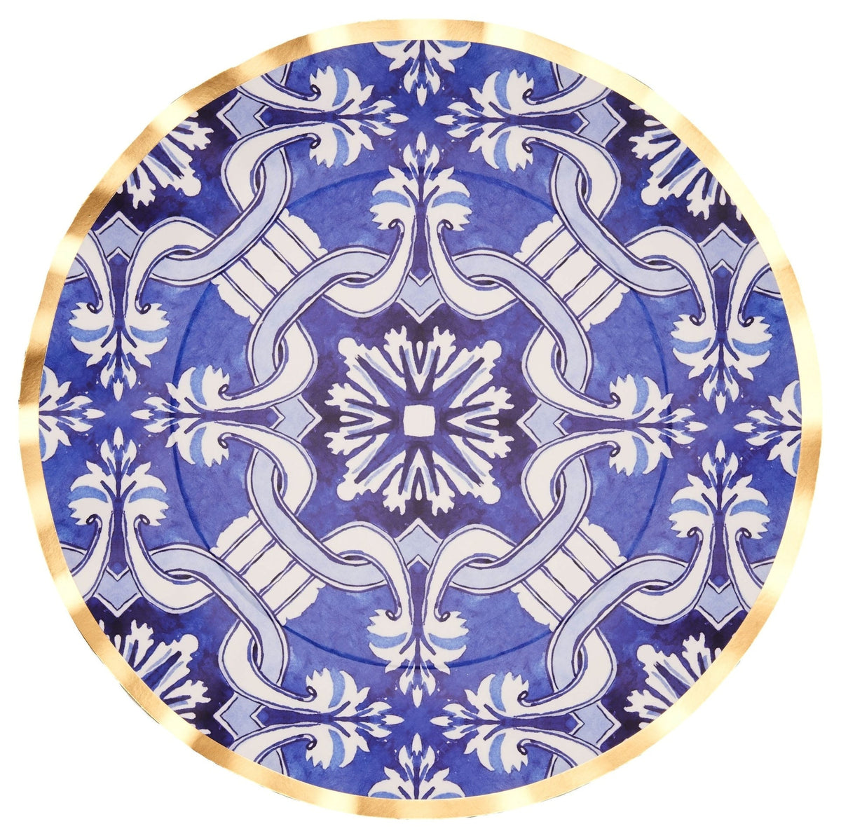 Moroccan Nights Round Bordered Trimmed Paper Disposable Dinner Plates, Blue/Gold, Tile, 10-in, 8-pk, for Mother's Day/Easter A7P3 - product image 1