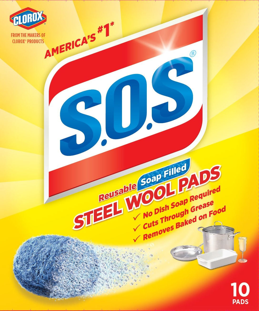 All-Purpose No-Scratch Steel Wool Soap Pads / Scrub Sponges, 10-pk N7N8 - product image 1
