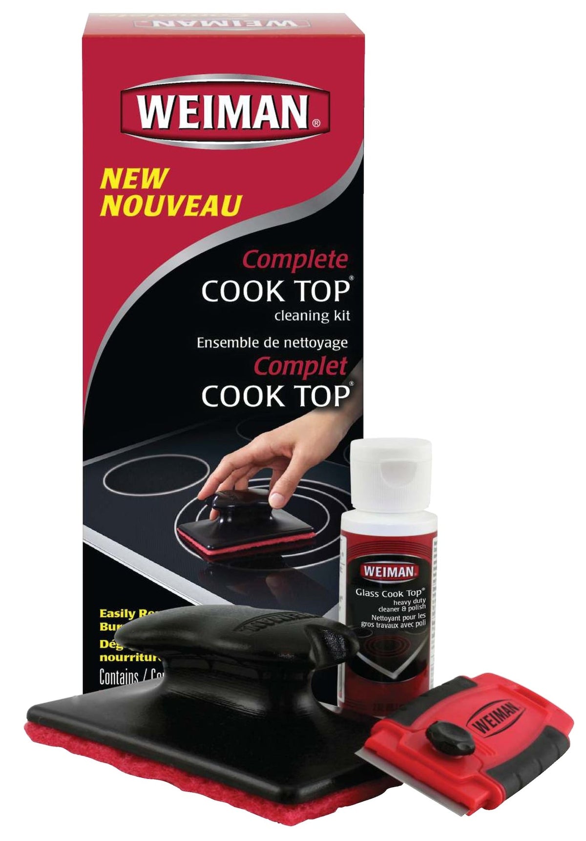 Complete Glass Cooktop Cleaning Kit, 3-pc, Include Scrub Pad, Scraper and Cleaning Solution O2N6 - product image 1