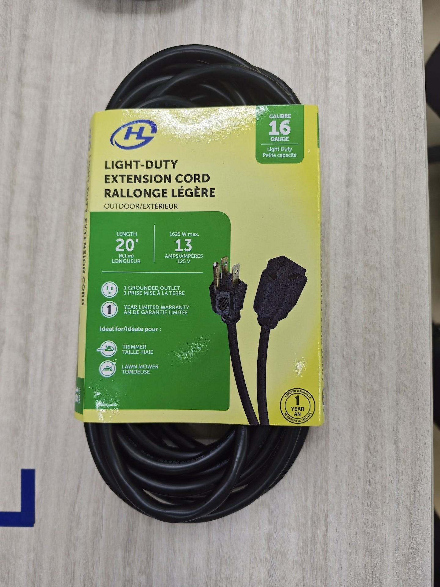 20' 16 Gauge 1-Tap Outdoor Extension Cord, Black N9D1 - product image 3