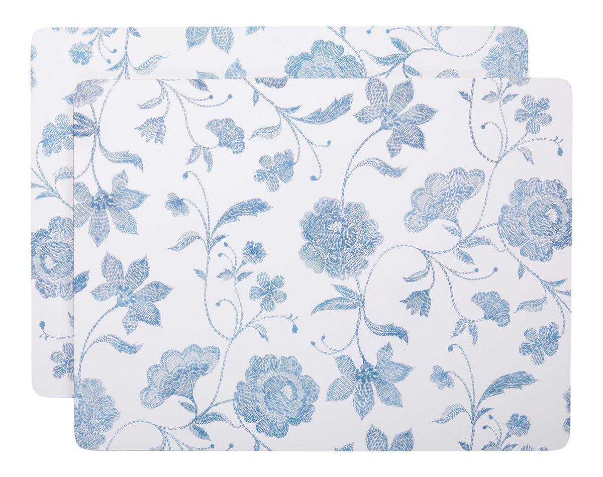 Blue Floral Rectangle Cork Placemat Set, Multi-Coloured, 11-in x 15-in, 2-pk W7X1 - product image 1