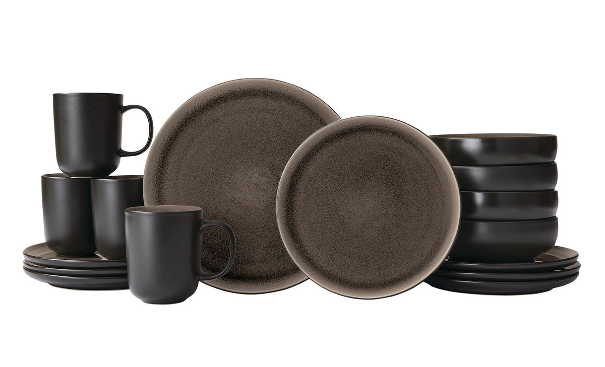 Kenway Stoneware Dinnerware Set, Serves 4, 16-pc, Matte Black & Taupe Reactive Glaze V5D6 - product image 2
