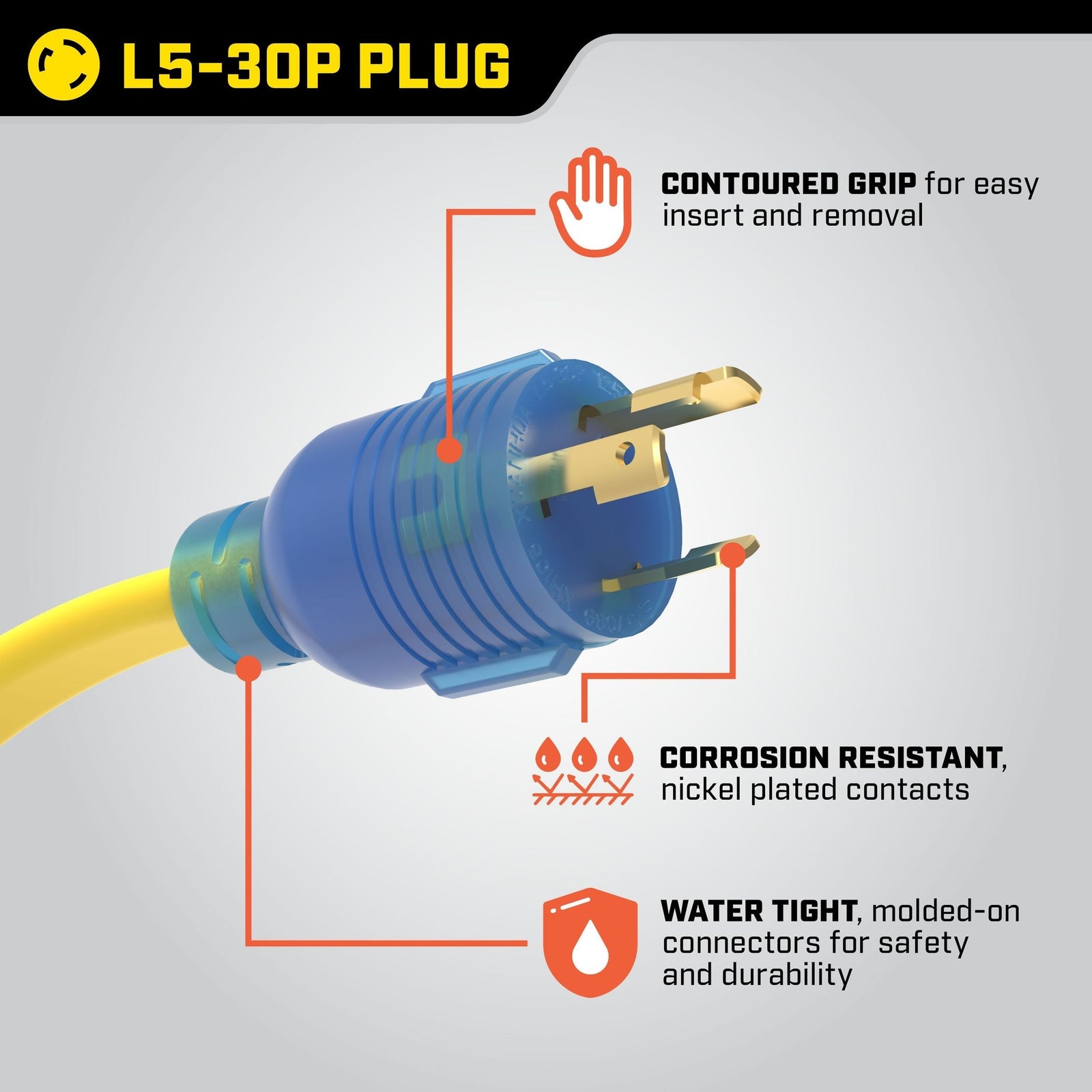 20A, 125V L5-30R Flat Design Generator Extension Cord, 25-ft U2M8 - product image 7