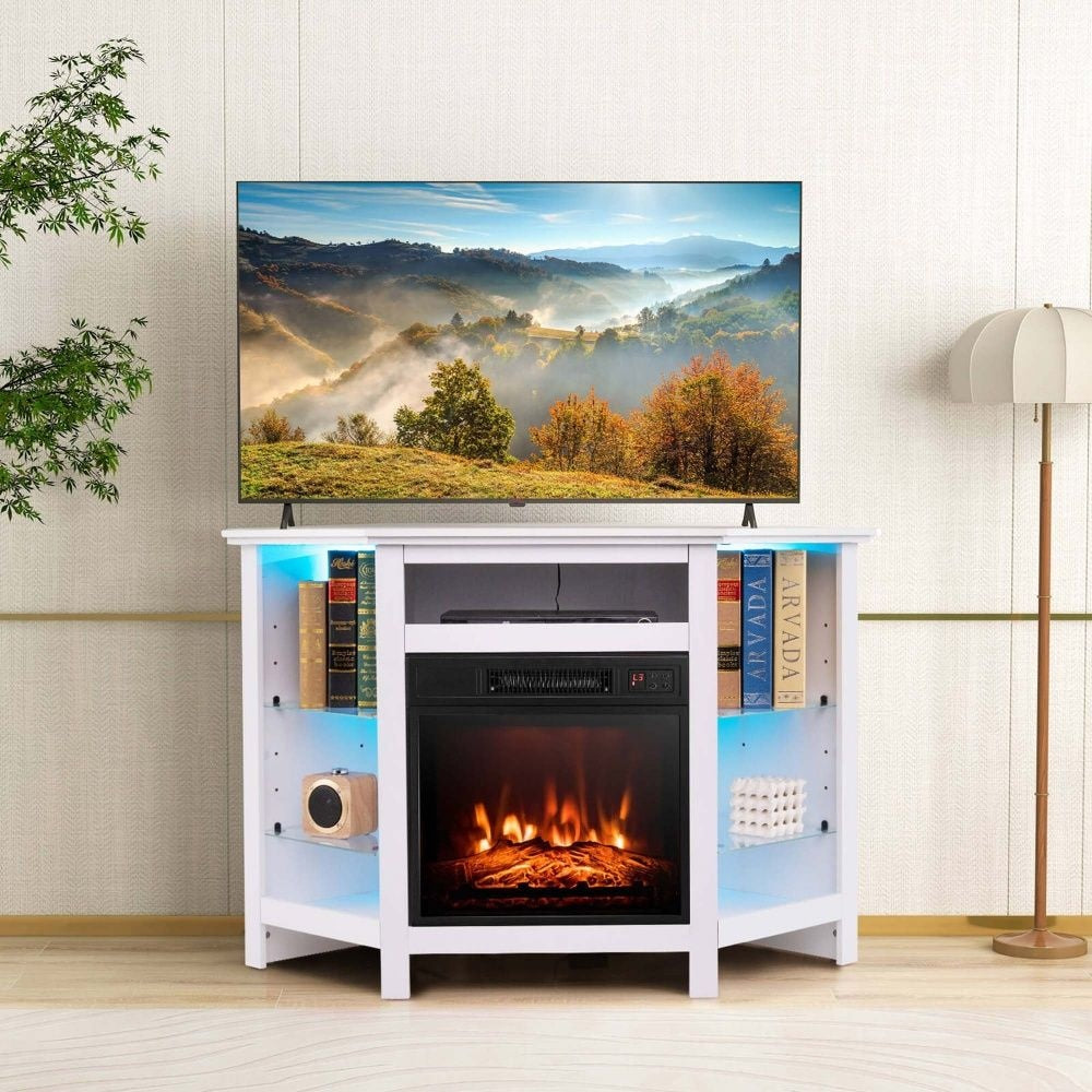 Fireplace TV Stand with LED Lights, White Y3O3 - product image 3