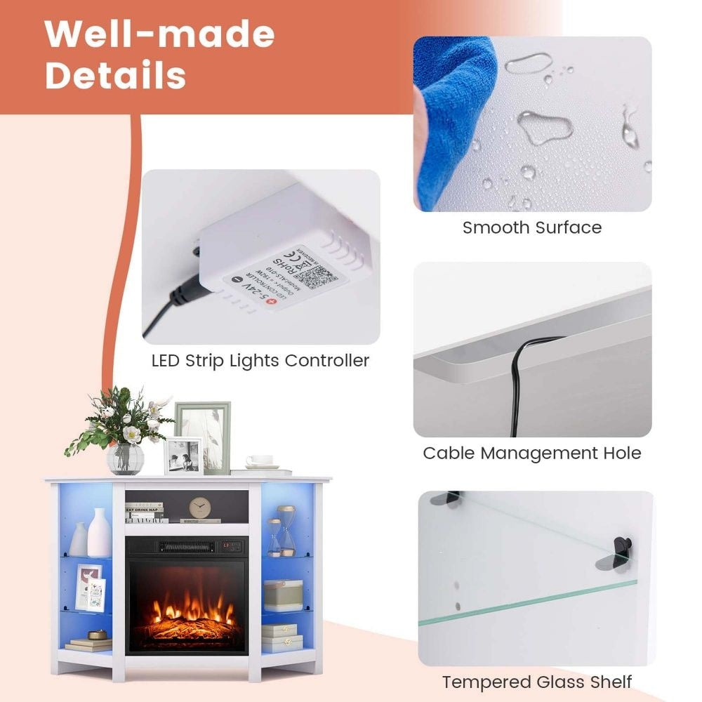Fireplace TV Stand with LED Lights, White Y3O3 - product image 4