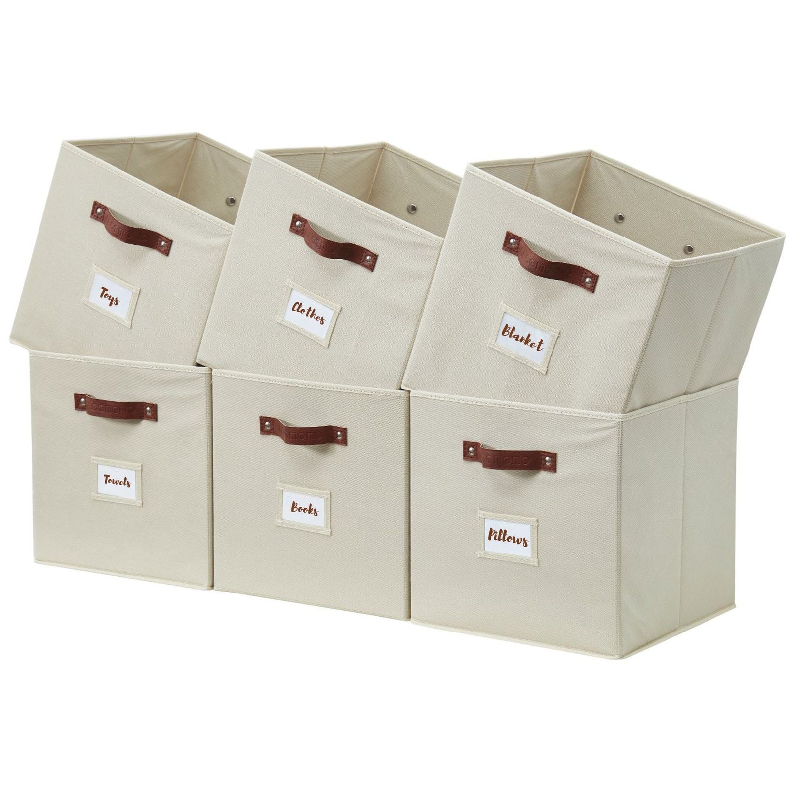 Collapsible Storage Cube with Label, 11-in, 6-pk, Beige P8H1 - product image 1