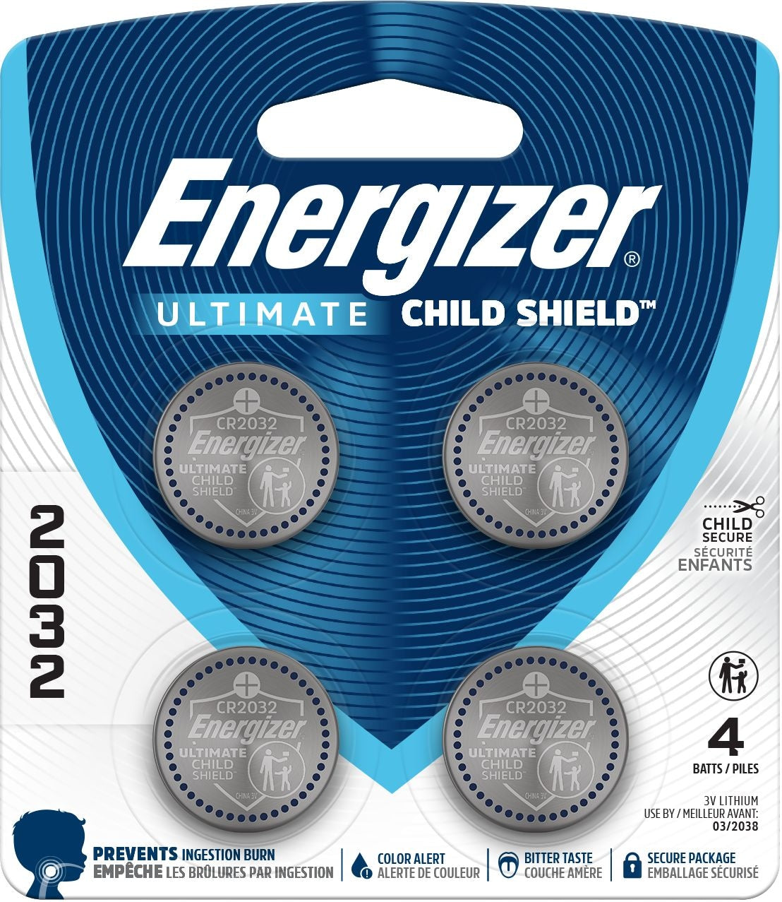 2032 Child Shield Lithium Battery, 4-Pack J4E1 - product image 1