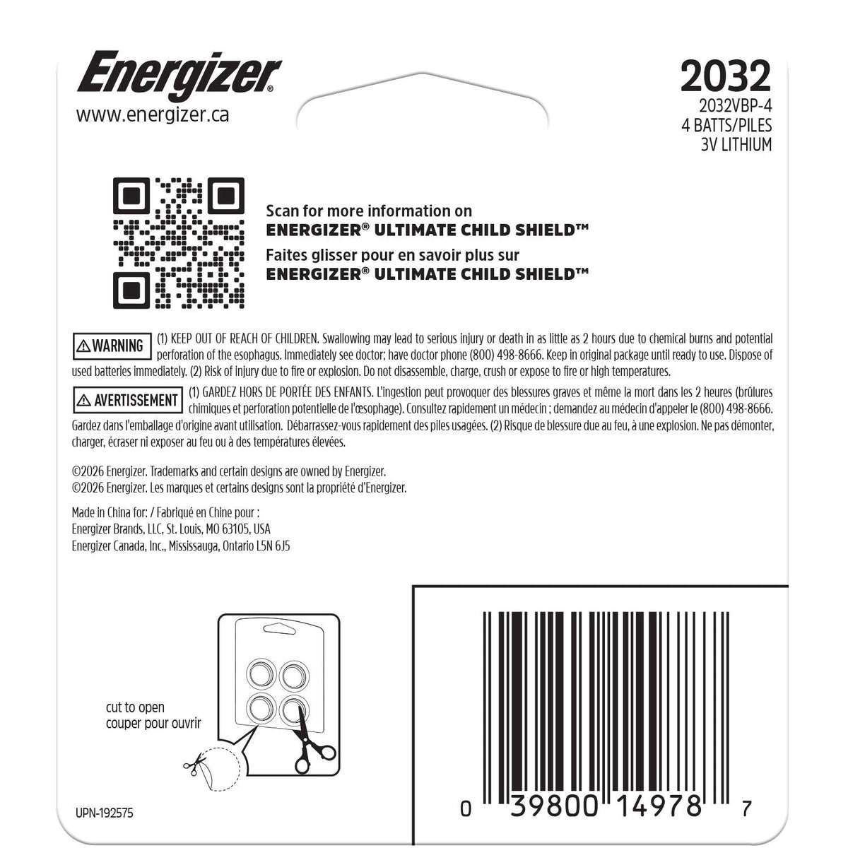 2032 Child Shield Lithium Battery, 4-Pack J4E1 - product image 2