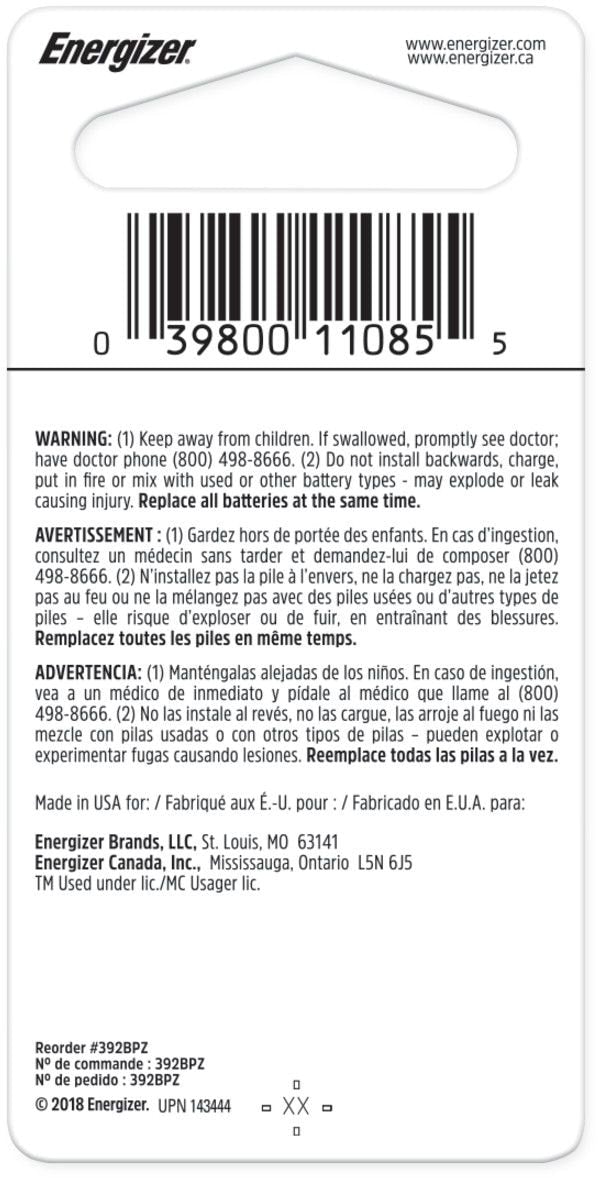 Silver Oxide 1-pk 392 1.5V / 1.5 Volt Zero Mercury Button CellBattery Z1A2 - product image 2
