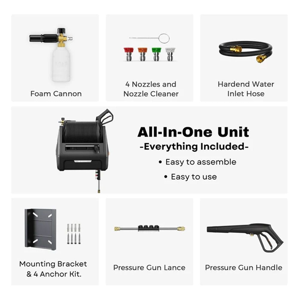 Tools Grandfalls G30 Wall Mounted 2100 PSI 2.2 GPM Brushless Retractable Electric Pressure Washer with 100-ft Hard Hose K4J9 - product image 8