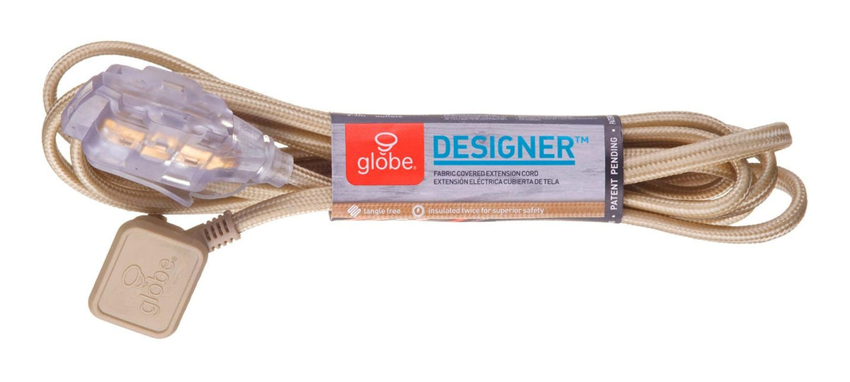 9-ft 16/2 Fabric Extension Cord, Right Angle Plug, 3 Outlets, Gold A4W5 - product image 2