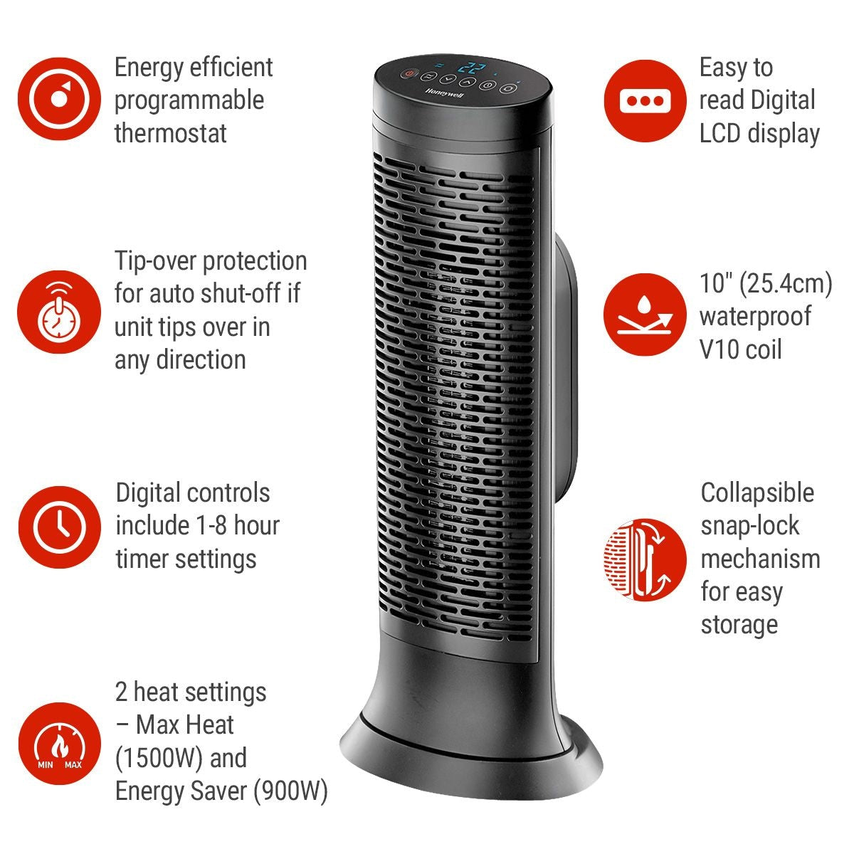 HCE352C Digital Tower Ceramic Space Heater withThermostat, 1500W, Black V8K5 - product image 4