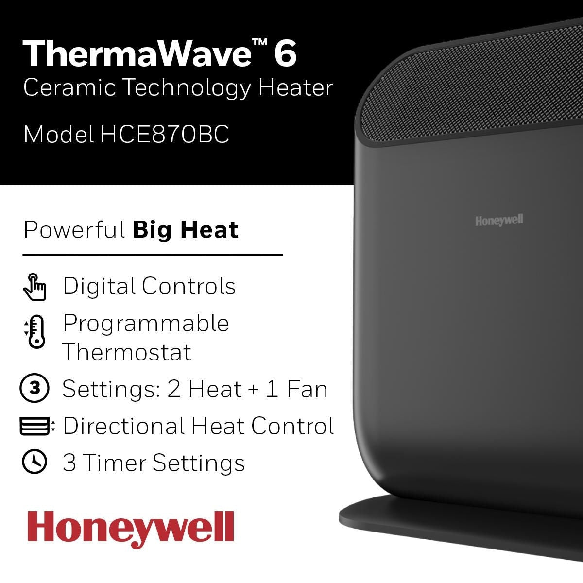 ThermaWave 6 Ceramic Space Heater, 1500W, Black Z6Y0 - product image 7