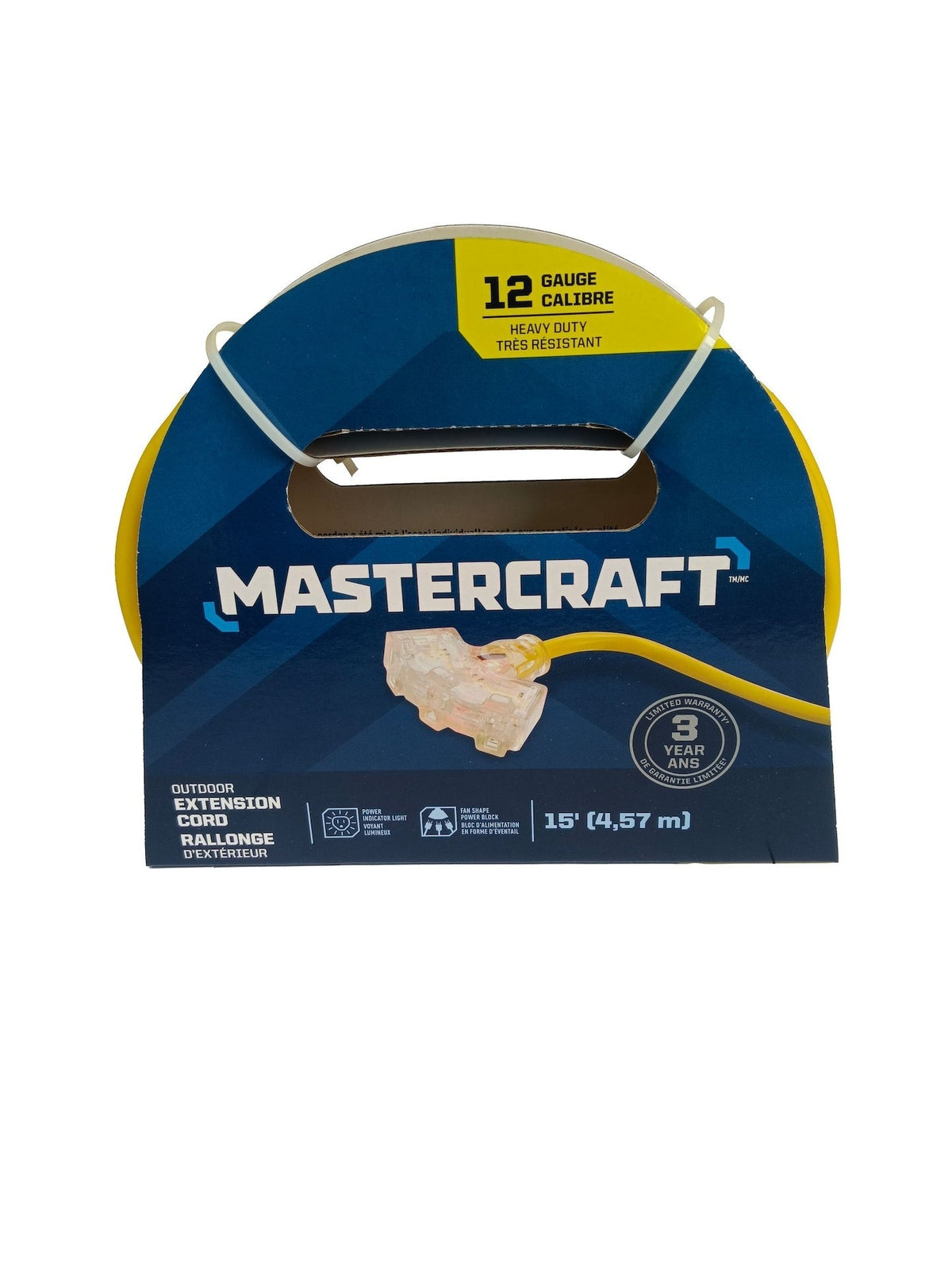 15-ft 12/3 Outdoor Extension Cord with 3 Grounded Outlets and Lighted End, Yellow N6W4 - product image 1