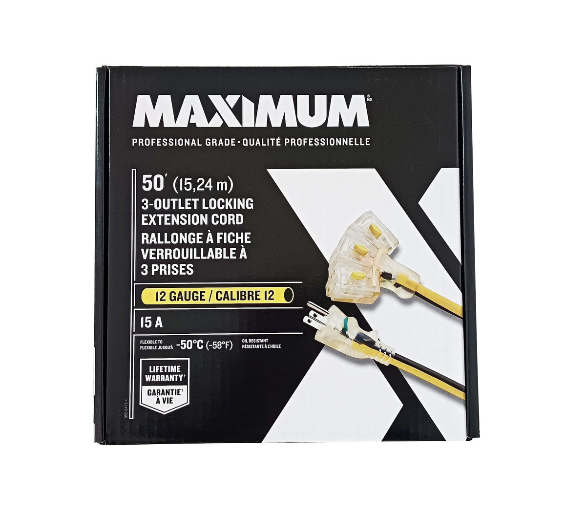 3-Outlet Locking Extension Cord, 50-ft, Yellow/Black U2T7 - product image 1