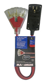 6-ft 14/3 Outdoor GFCI Extension Cord with 3 Grounded Outlets, Lighted End, Block/Red P7B1 - product image 4