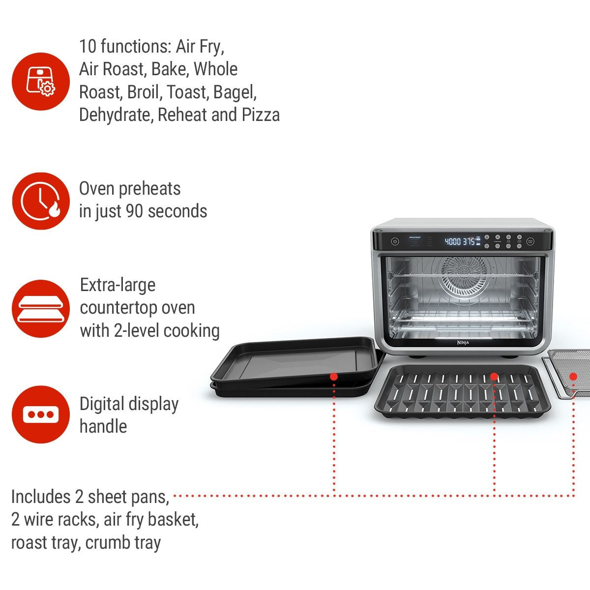 Foodi XL Pro Digital Convection Air Fryer Toaster Oven, with 10 Functions, Stainless Steel K4V3 - product image 3