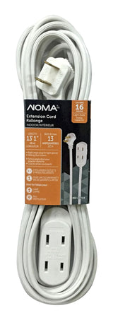 15-ft 16/2 Indoor Extension Cord, 3 Outlets, Flat Plug, White X7C1 - product image 1
