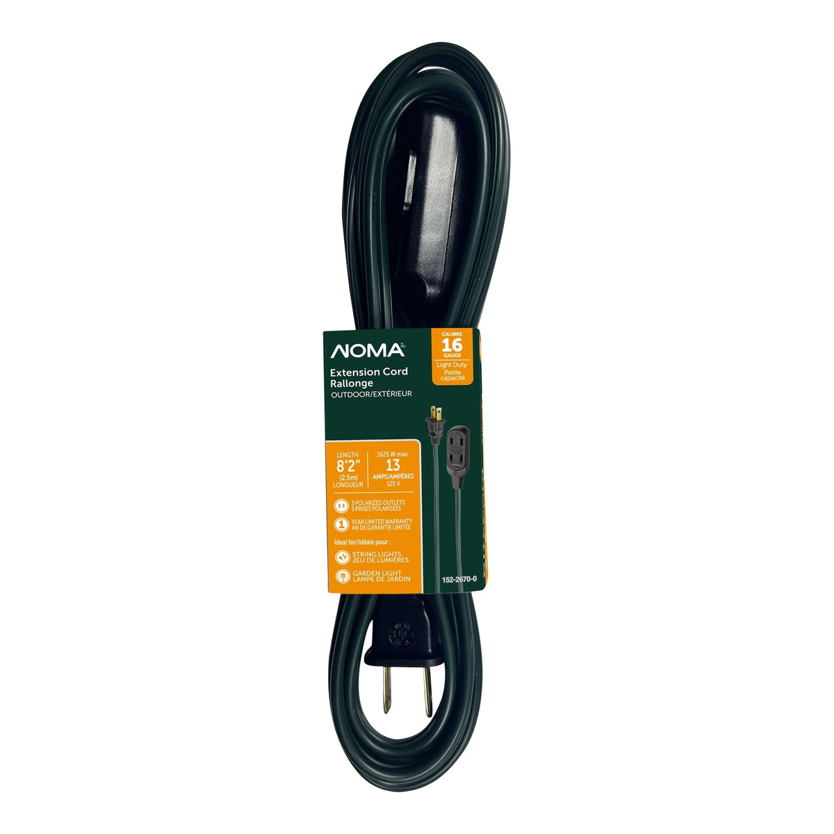 2.5-m 13A 3-Outlet Light-Duty 16-Gauge Green Outdoor Extension Cord J2Y3 - product image 1