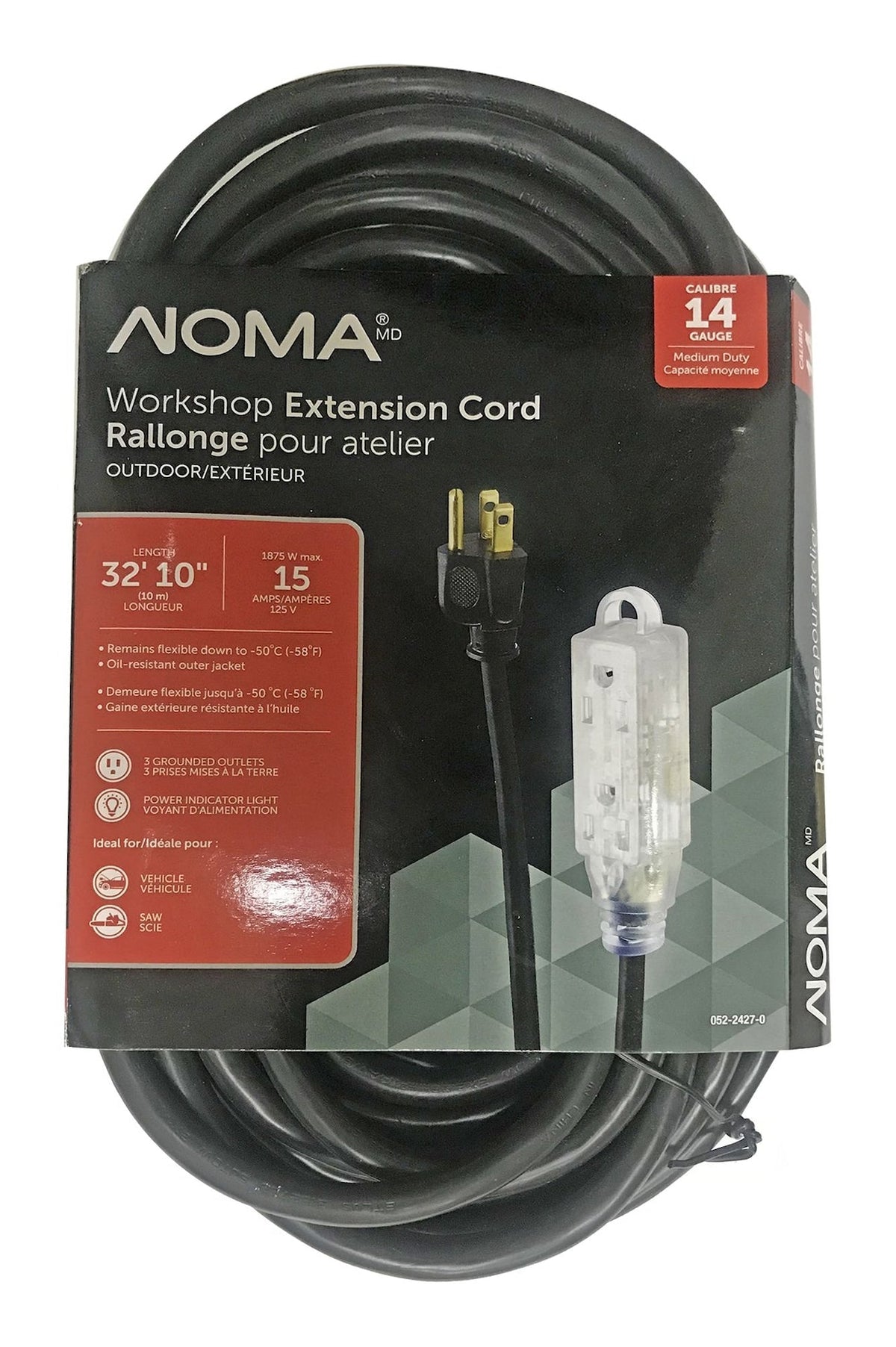 32-ft 10-in 14/3 Outdoor Extension Cord with 3 Grounded Outlets and Lighted End, Black S0O6 - product image 1