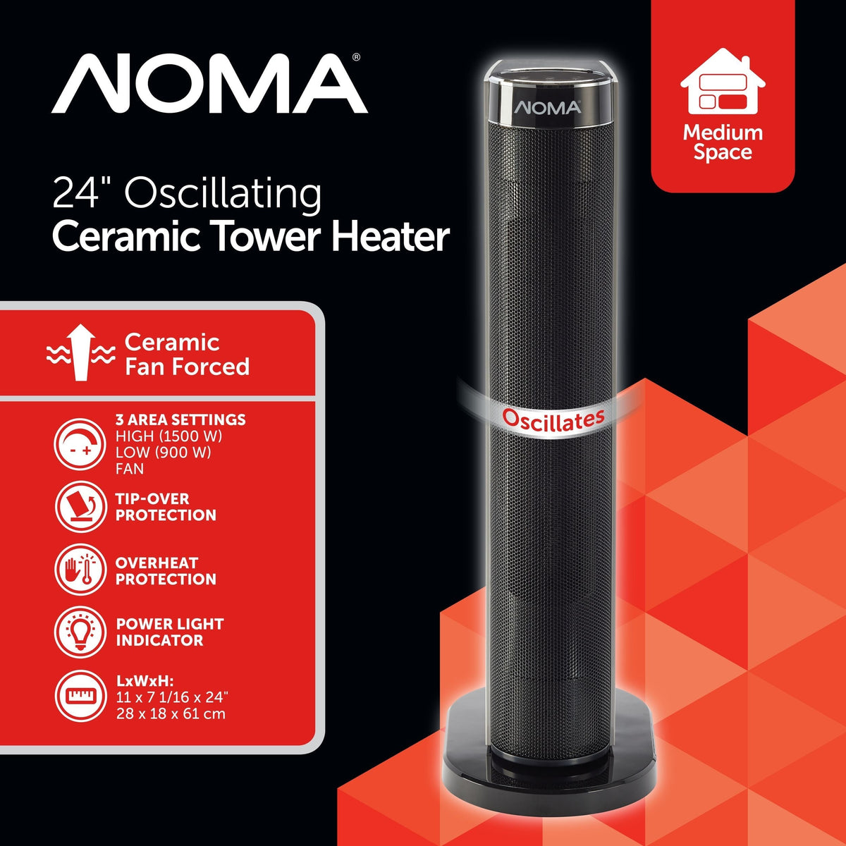 Digital Tower Ceramic Heater withRemote Control & Thermostat, 1500W, White, 24-in F7L5 - product image 4