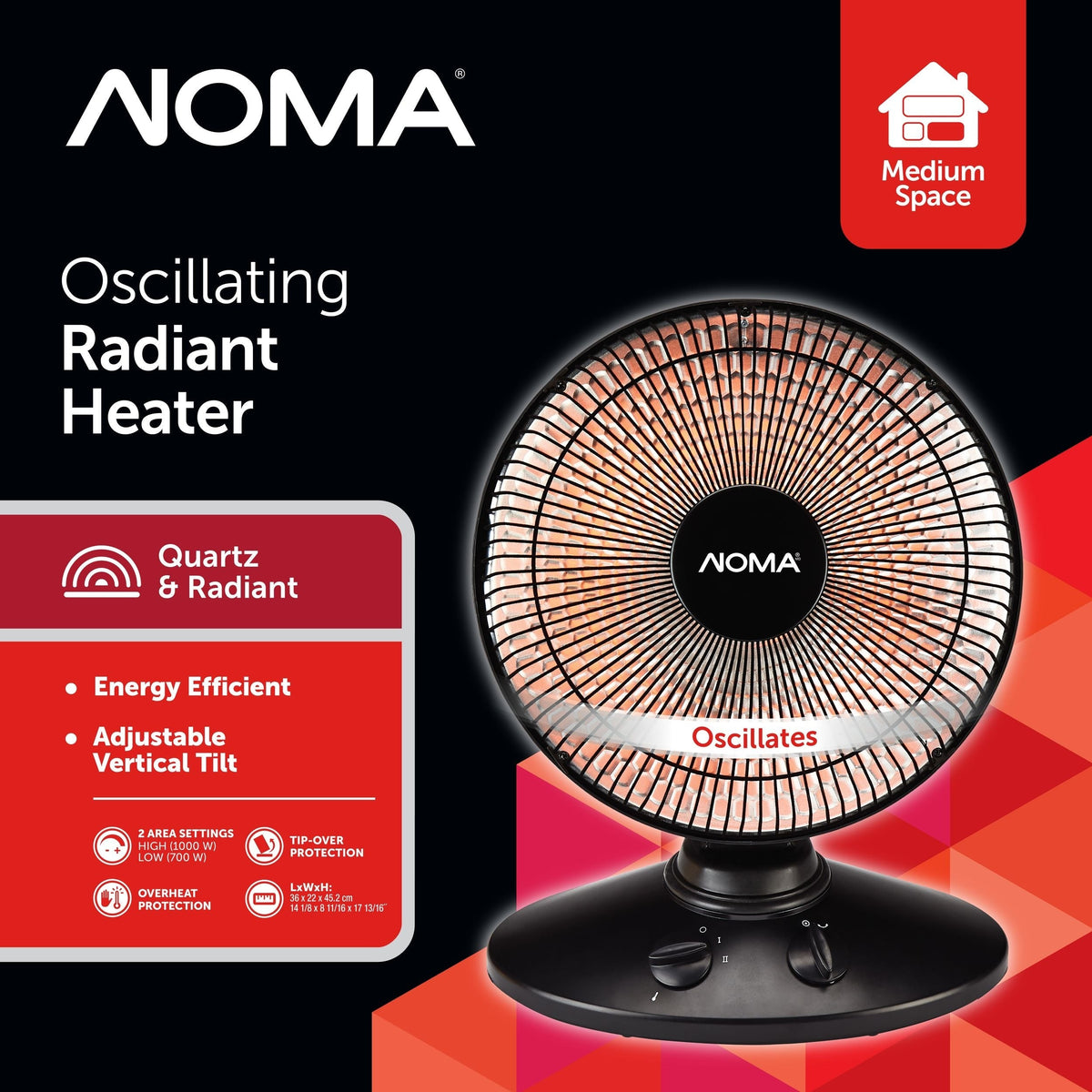 Oscillating Parabolic Dish Portable Radiant Electric Space Heater, 1000W, Black G2W5 - product image 4