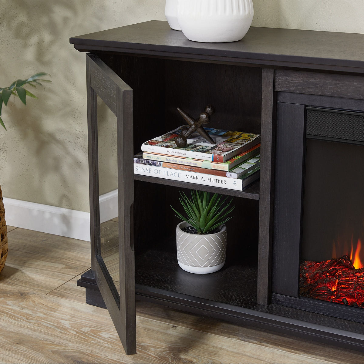 Flame Benjamin Landscape Electric Fireplace TV Stand, 81-in, 1500W, Includes Remote Control, Weathered Wood A4I8 - product image 4