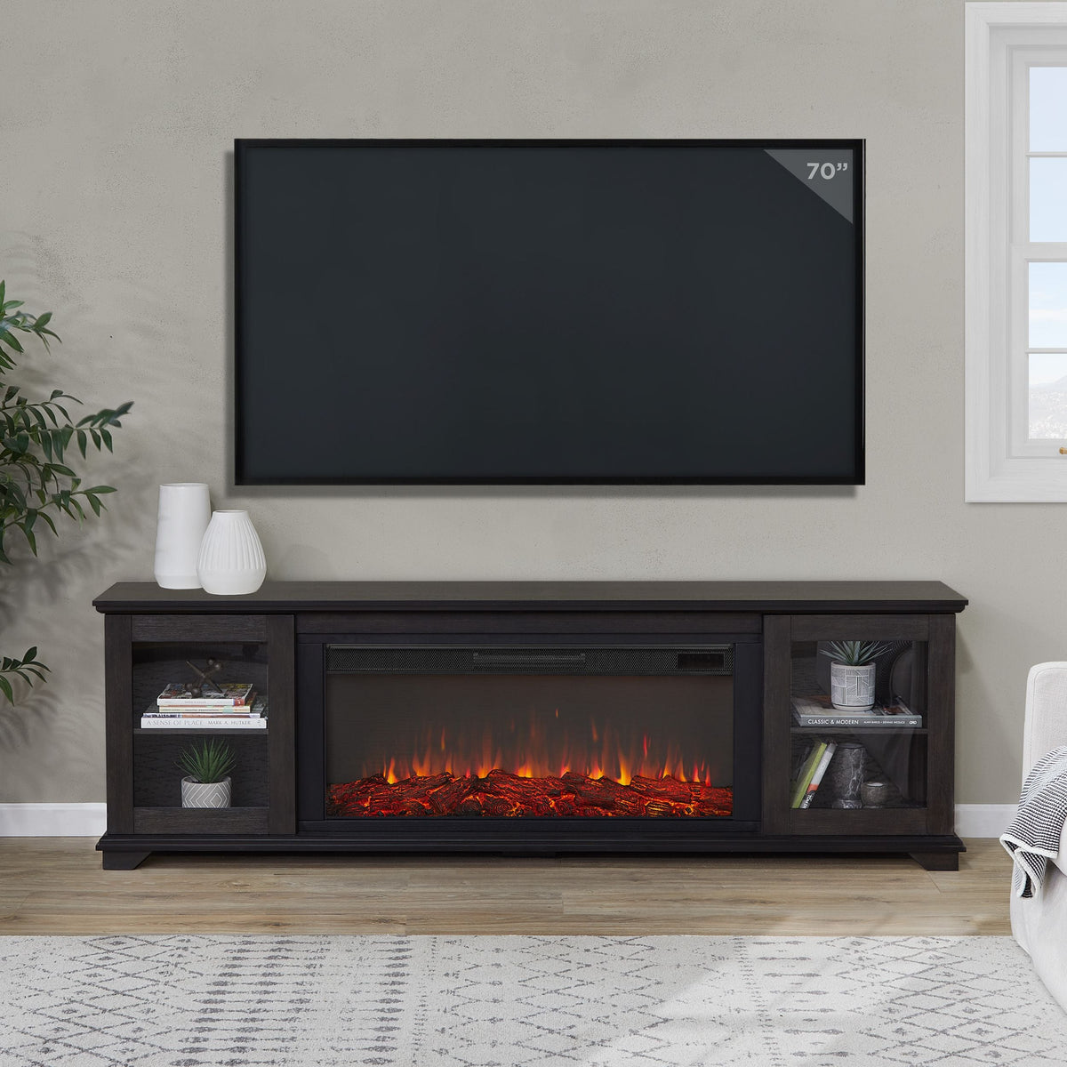 Flame Benjamin Landscape Electric Fireplace TV Stand, 81-in, 1500W, Includes Remote Control, Weathered Wood A4I8 - product image 5