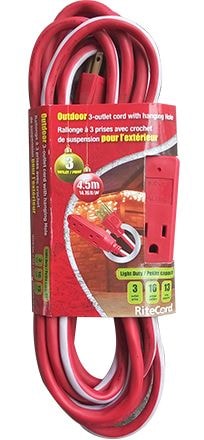 14-ft 7-in 16/3 Outdoor Extension Cord with 3 Grounded Outlets, Red/White/Green L8A7 - product image 1