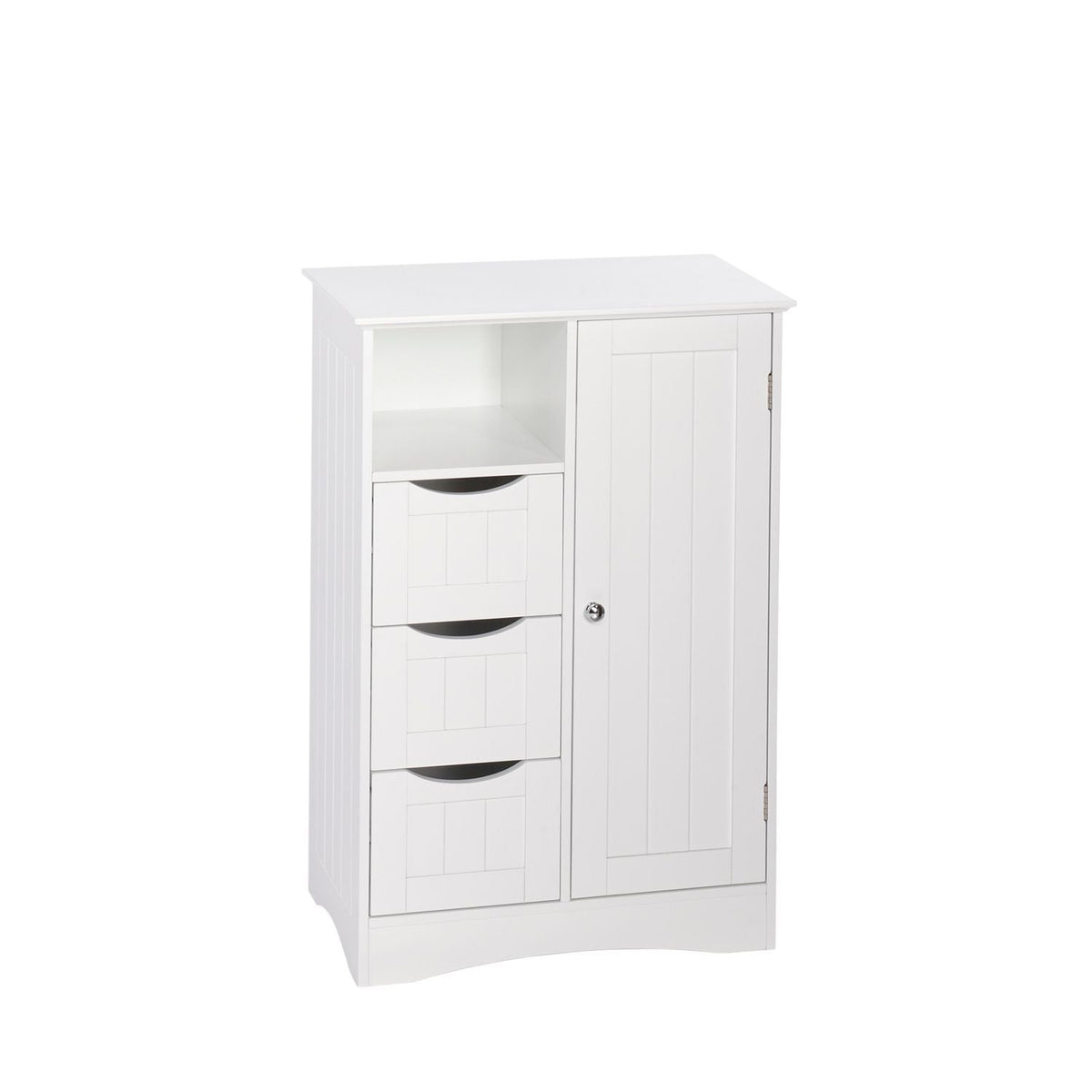 Home Ashland Single Door Bathroom & Laundry Storage Cabinet with 3 Drawers, Open Cubby & Adjustable Shelf, White X3U9 - product image 1