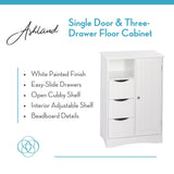 Home Ashland Single Door Bathroom & Laundry Storage Cabinet with 3 Drawers, Open Cubby & Adjustable Shelf, White X3U9 - product image 3