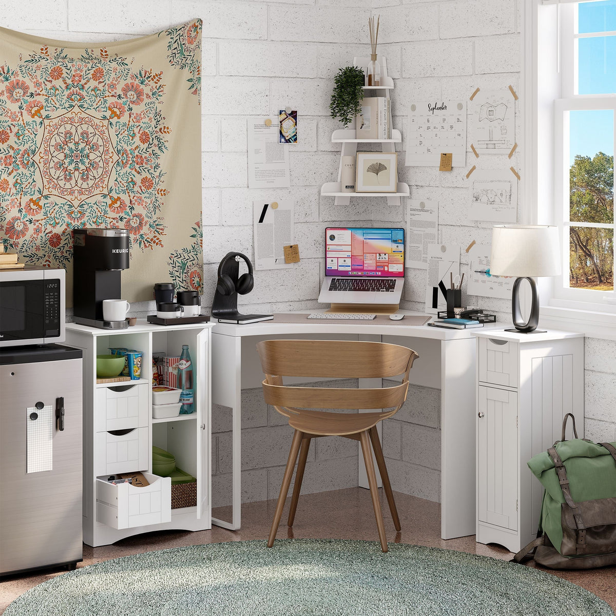 Home Ashland Single Door Bathroom & Laundry Storage Cabinet with 3 Drawers, Open Cubby & Adjustable Shelf, White X3U9 - product image 7