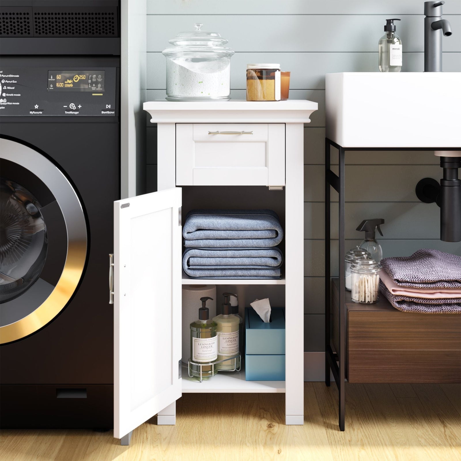 Home Somerset Single Door Bathroom & Laundry Storage Cabinet with Drawer & Adjustable Shelf, White T3Z0 - product image 8
