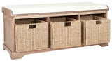 Lonan Wicker Storage Bench, Grey Wash/White, 16.1-in x 47-in x 19.9-in S7P8 - product image 2