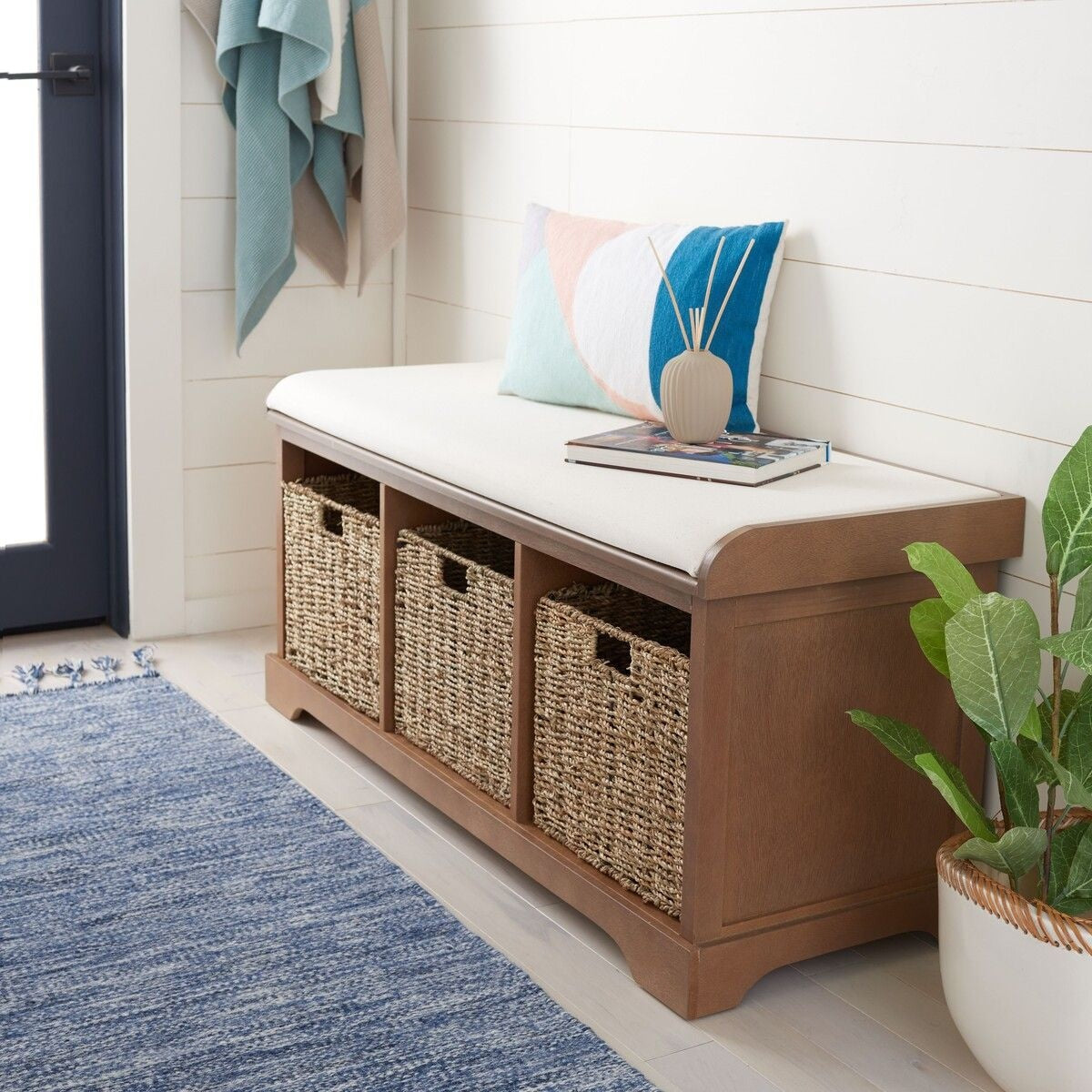 Lonan Wicker Storage Bench, Grey Wash/White, 16.1-in x 47-in x 19.9-in S7P8 - product image 7