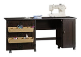 Folding Sewing & Craft Table/Storage Cart with Locking Wheels, Cinnamon Cherry Finish L6G7 - product image 1