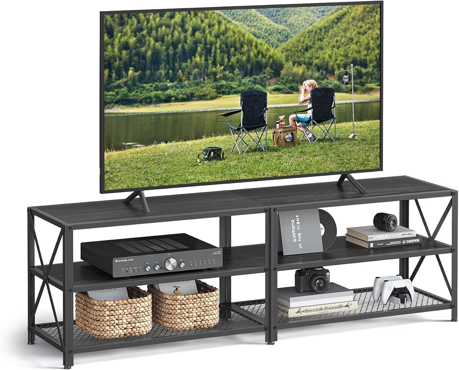 Home 70-in 3-Tier Industrial Black TV Stand W9Q8 - product image 3