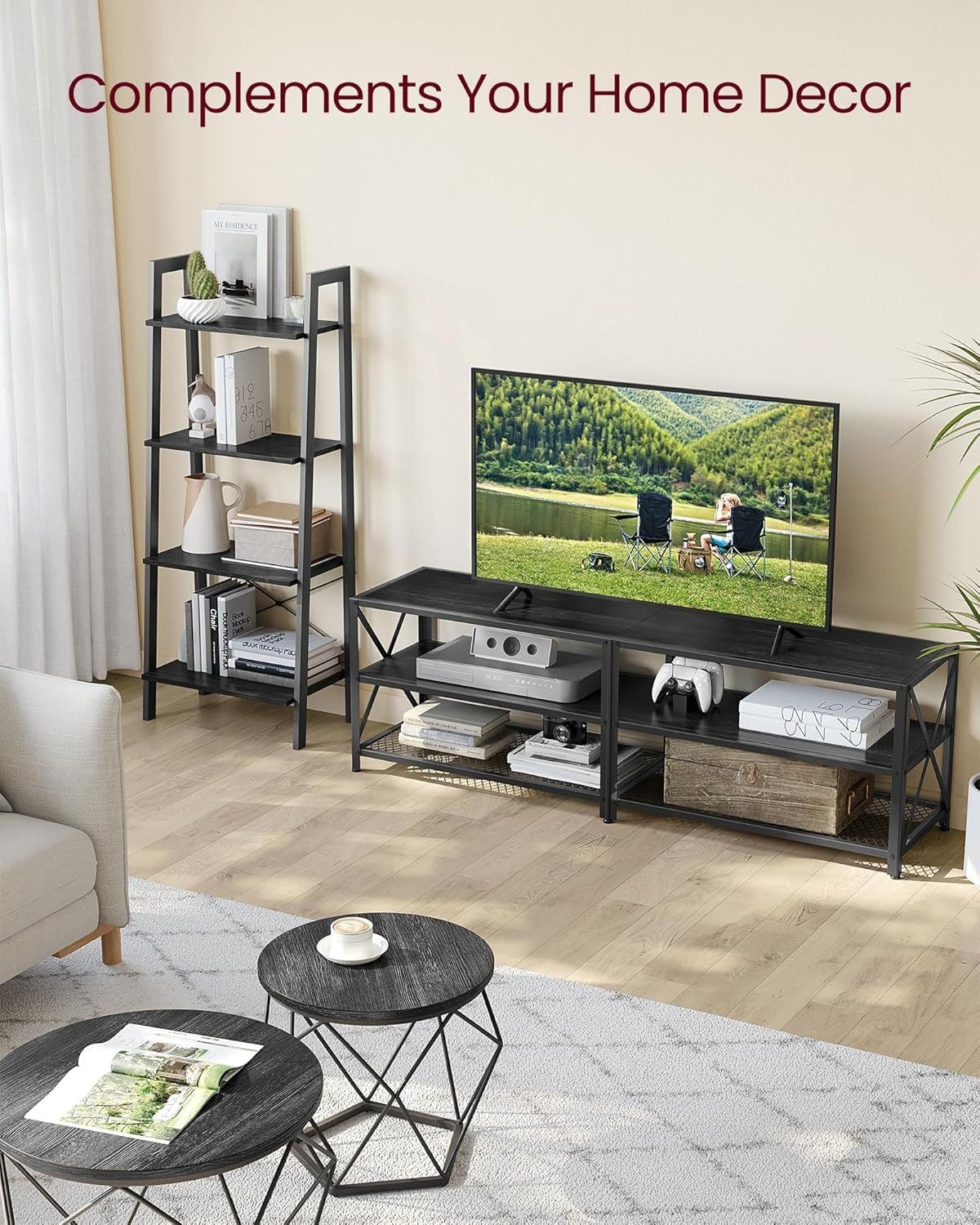 Home 70-in 3-Tier Industrial Black TV Stand W9Q8 - product image 6