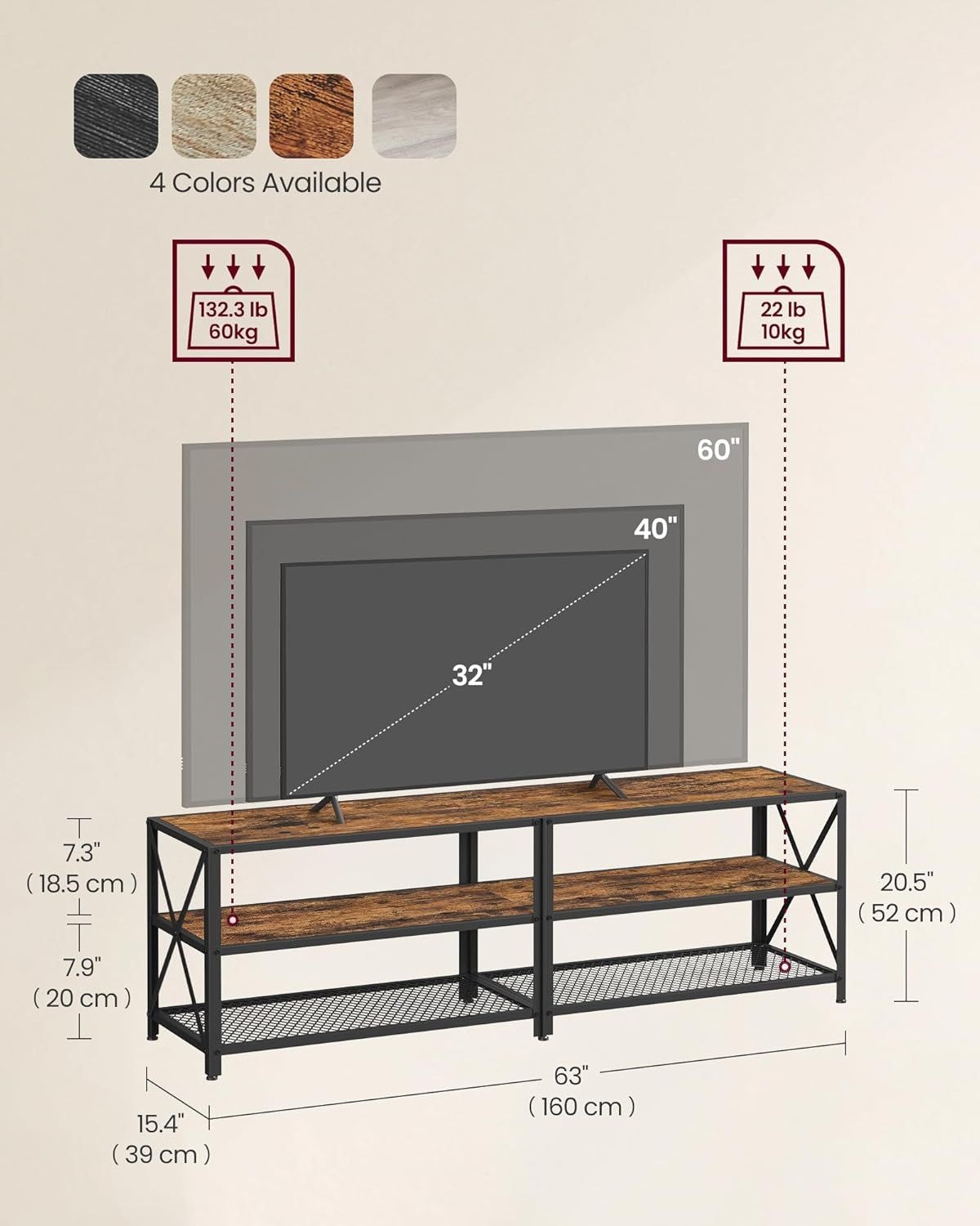Home 70-in 3-Tier Industrial Rustic Brown TV Stand P1L6 - product image 4