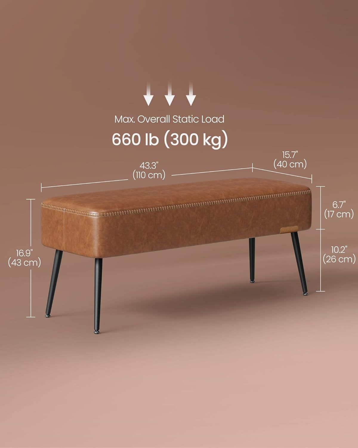 Home EKHO Collection Caramel Brown Synthetic Leather Bench Q8C7 - product image 6
