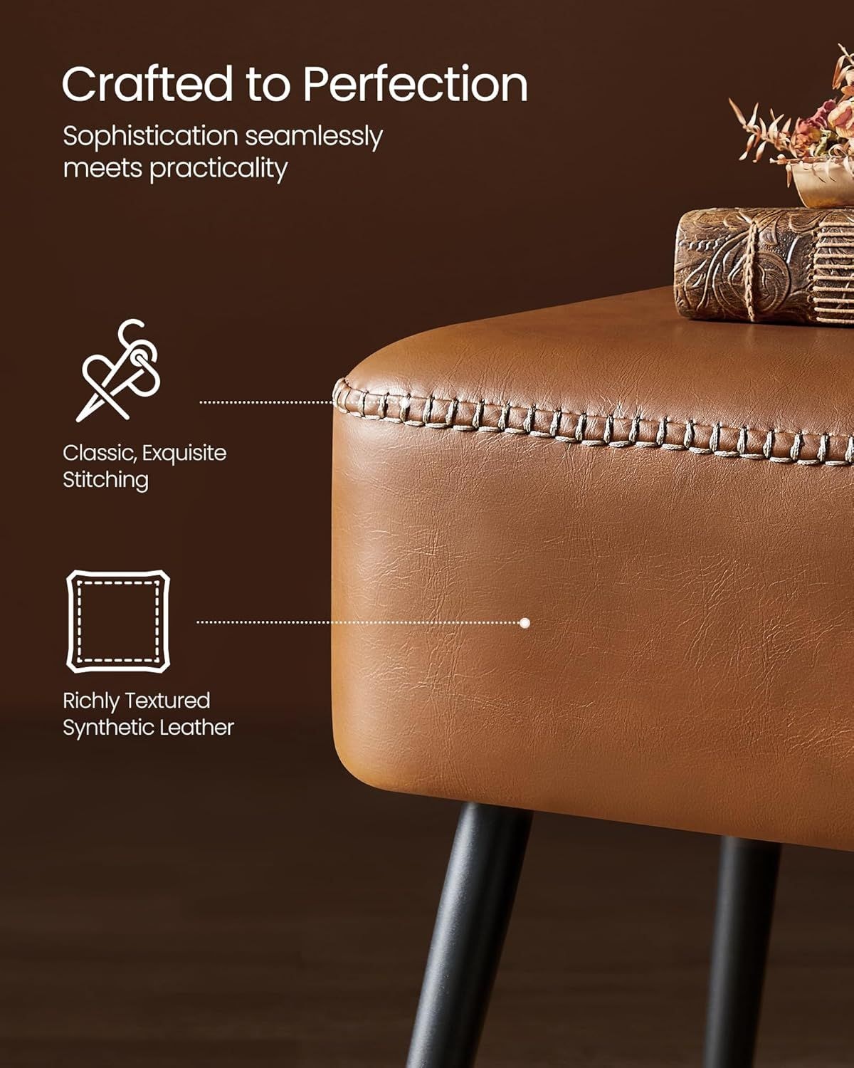 Home EKHO Collection Caramel Brown Synthetic Leather Bench L8E7 - product image 8