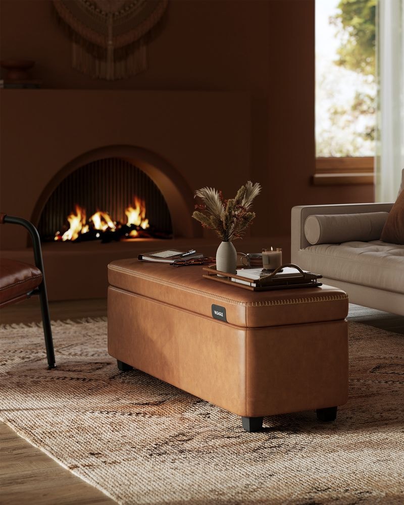 Home Mid-Century Modern Brown Storage Ottoman N5U3 - product image 6