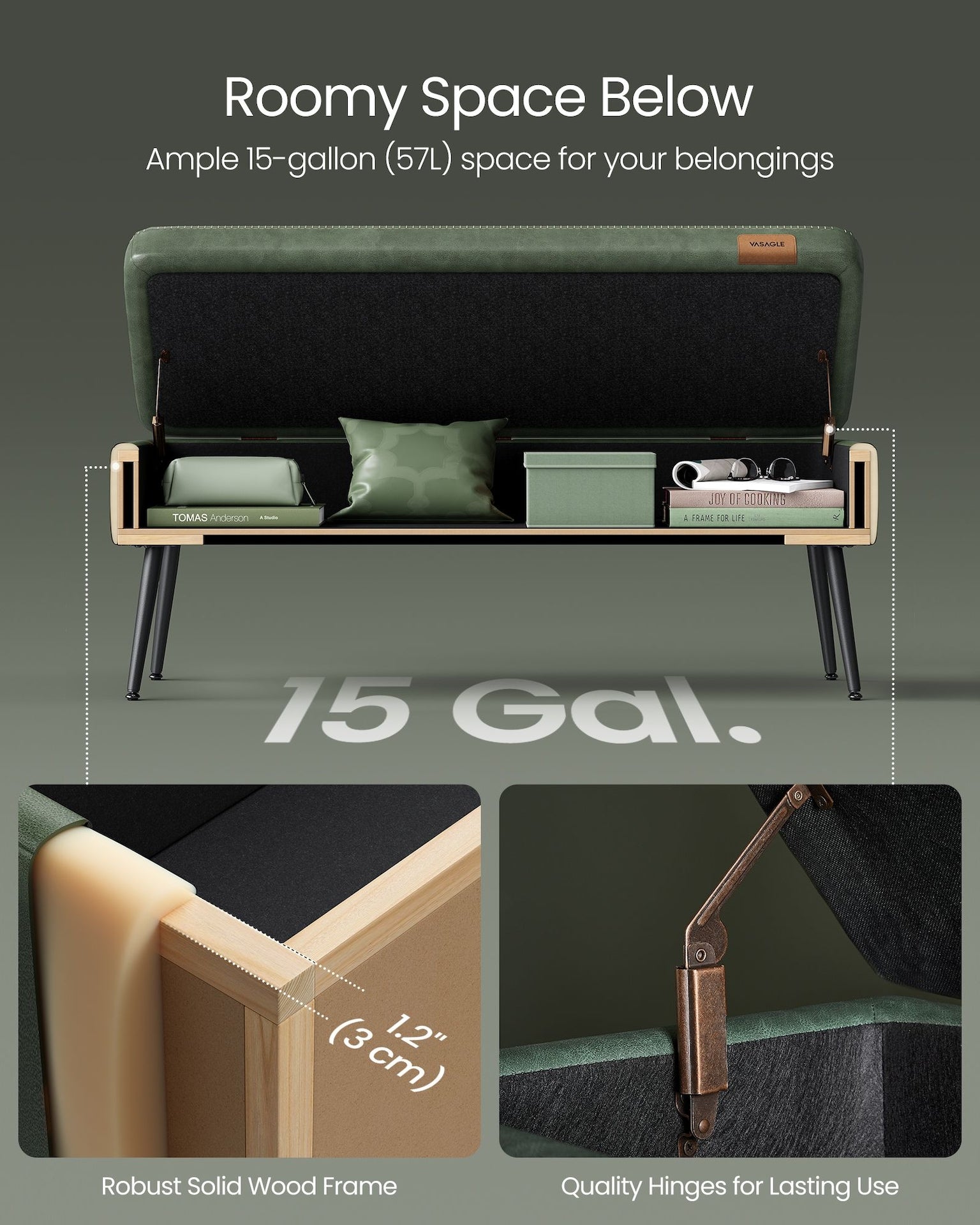 Home Modern Forest Green Ottoman Storage Bench G8O9 - product image 6
