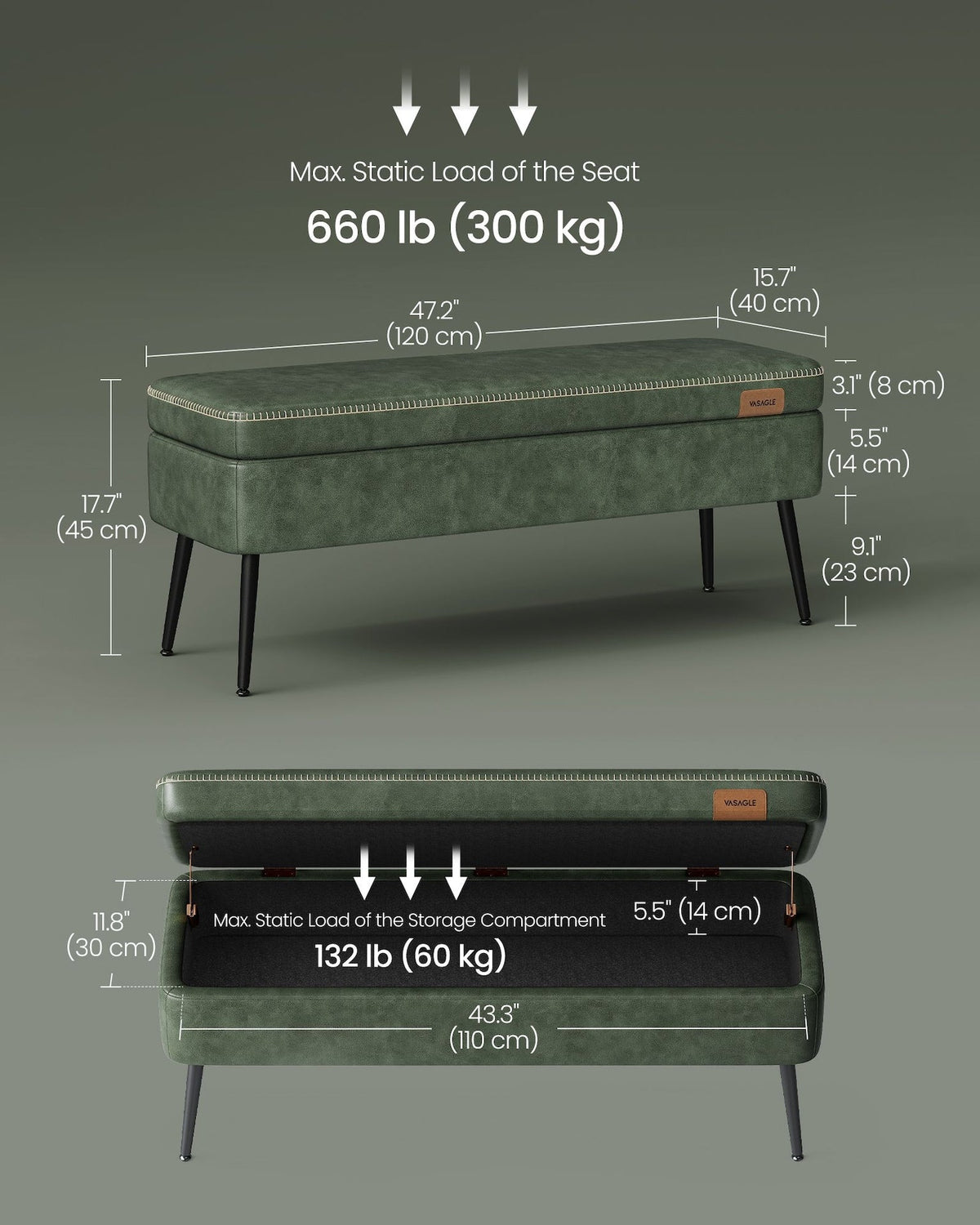 Home Modern Forest Green Ottoman Storage Bench G8O9 - product image 7