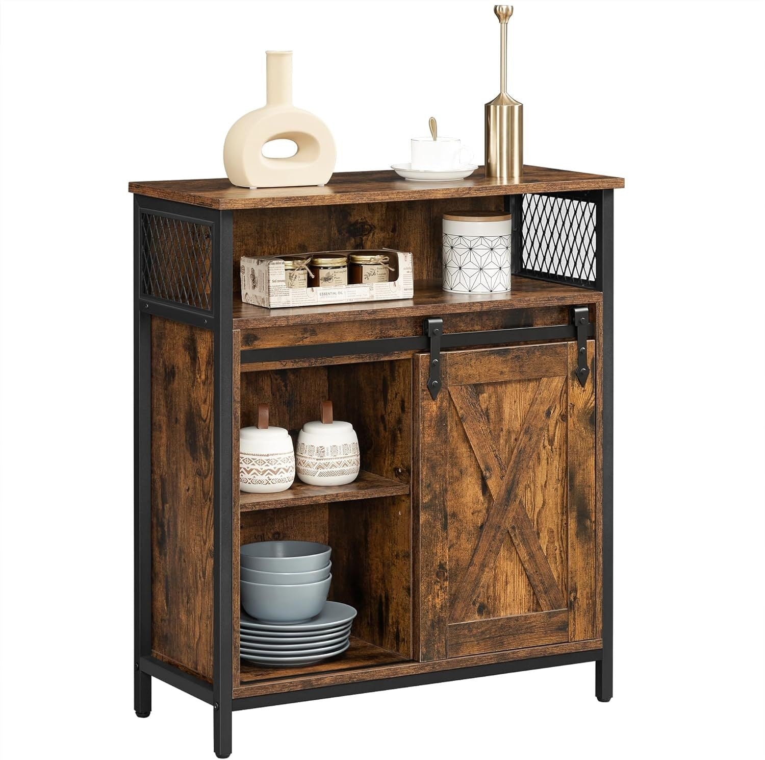 Home Rustic Brown Cabinet with Sliding Door H4M7 - product image 2