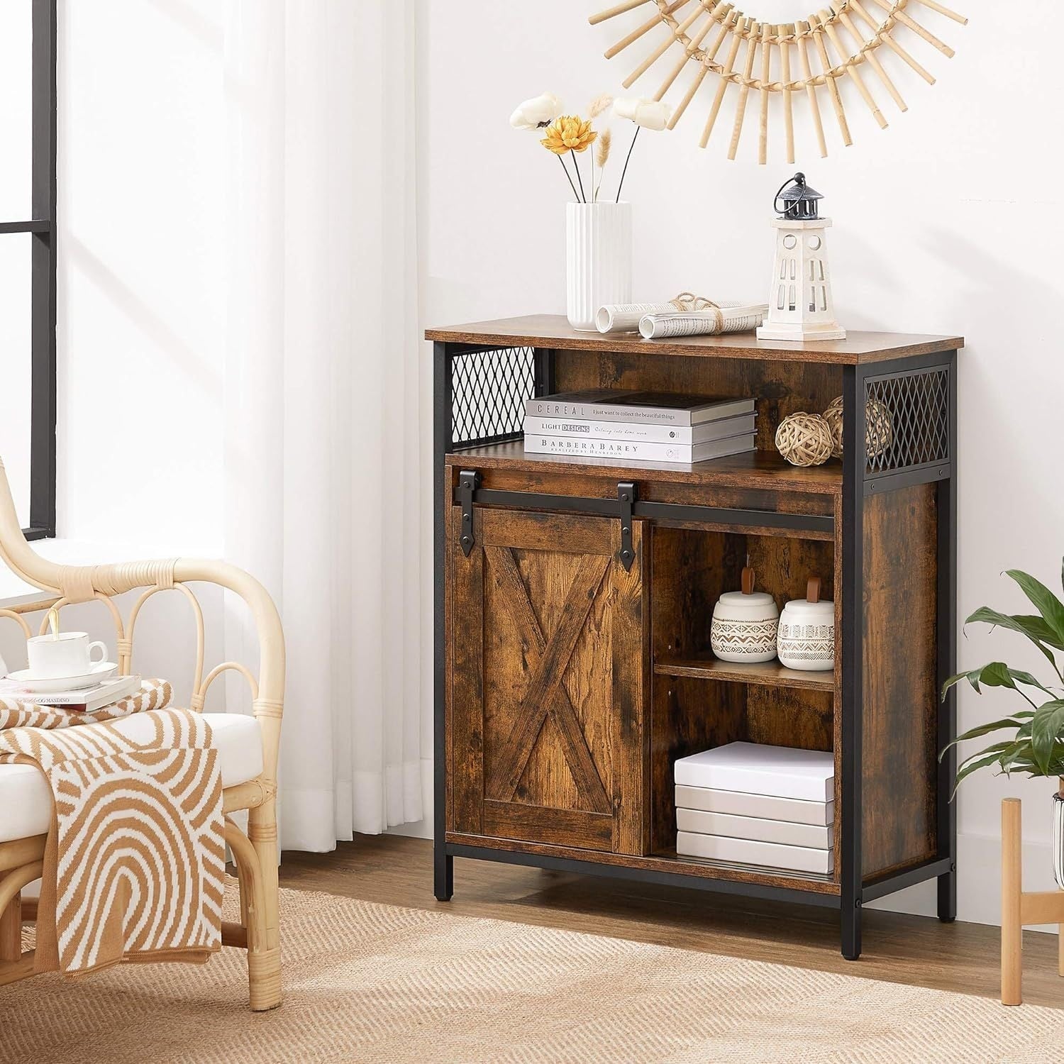 Home Rustic Brown Cabinet with Sliding Door H4M7 - product image 7