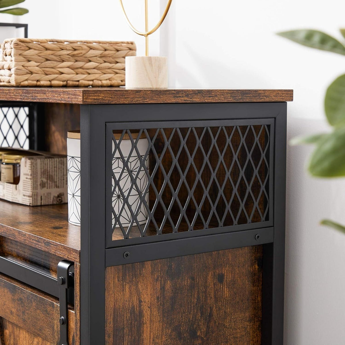 Home Rustic Brown Cabinet with Sliding Door H4M7 - product image 8